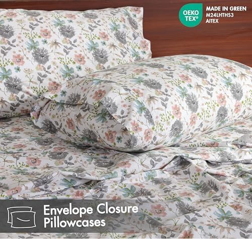 RUVANTI 100% Cotton Split King Sheets, Percale Sheet Set, Dandelion Field