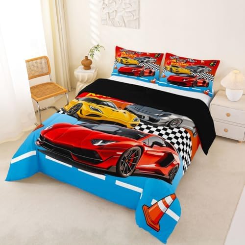 Feelyou Race Car Comforter Set Queen Size for Boys Girls