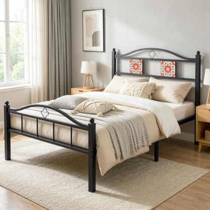 Twin Size Bed Frame with Headboard Footboard, Victorian Metal Platform Beds