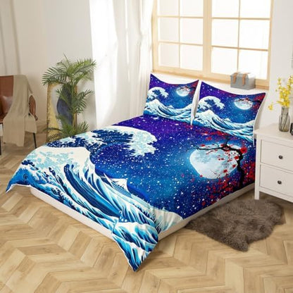 Feelyou Japanese Wave Duvet Cover Full Size Boys Girls Teens
