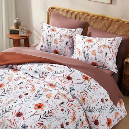 King Size Comforter Set-7 Pieces Floral Bed in a Bag King Bedding Set