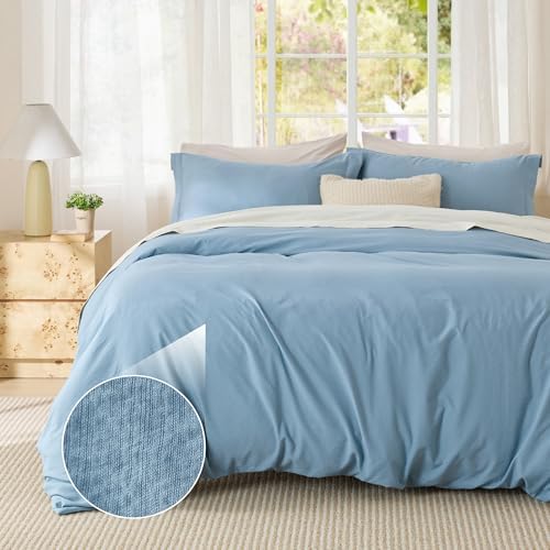 Bedsure Textured Duvet Cover King Size - Cotton-Like Polyester Jacquard Duvet Cover Set for All Seasons - 3 Pieces Elevated Dobby Ultra Soft Bedding Set, NO Comforter (Chambray Blue, King, 104" x 90")