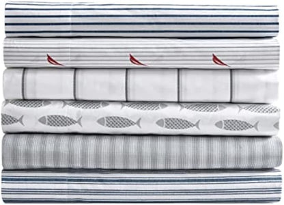 Nautica - Twin Size Sheet Set, Crisp & Tailored Cooling Sheets with a Smooth Cotton Percale Lightweight Feel - Bed Sheets with Matching Pillowcase & Fitted Sheet (Harmead Navy)