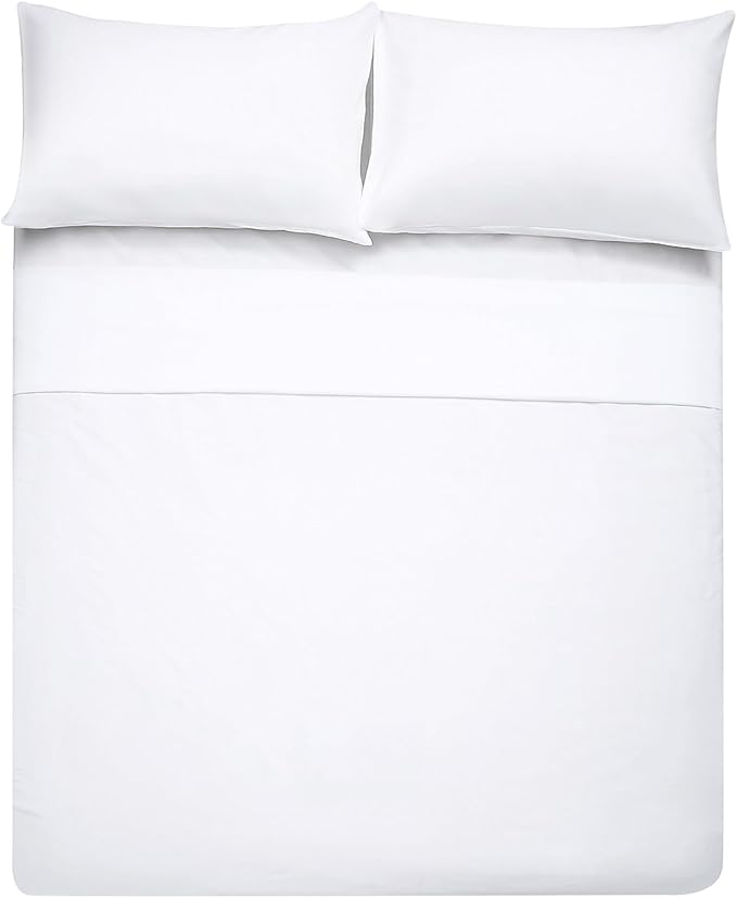 4 Piece Bed Sheet Set (Queen,White) 1 Flat Sheet,1 Fitted Sheet and 2 Pillow Cases,Brushed Microfiber Luxury Bedding with Deep Pockets