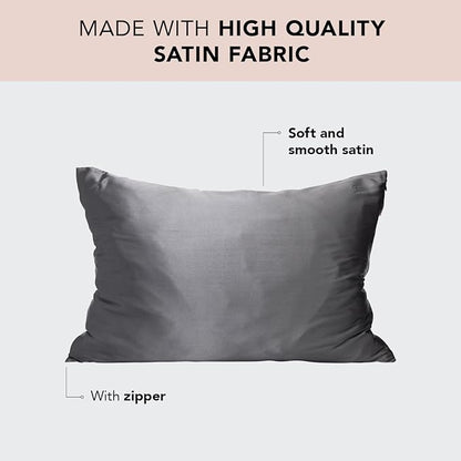 Kitsch Satin Pillowcase with Zipper for Hair & Skin - Softer Than Silk Pillow Cases, Smooth Cooling Satin Pillow Case, Wrinkle-Free, Machine Washable, King Size Satin Pillow Case 19x36, Charcoal, 2pc