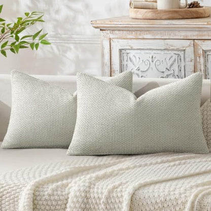 MIULEE Dercorative Lumbar Throw Pillow Covers 12x20 Inch Grey-White 2 Pack