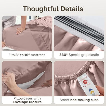 California Design Den 100% Egyptian Cotton Queen Bed Sheet Set, Dusty Rose