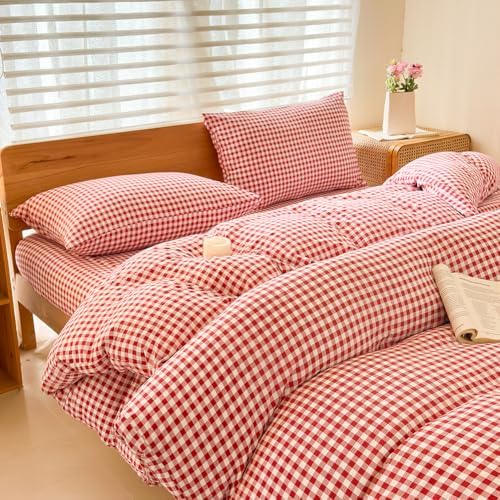 NSNLGSGC Red Gingham Duvet Cover Set, King