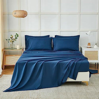 ILAVANDE Navy Blue Queen Sheets Set 6 Piece,Hotel Luxury Super Soft 1800 Series Microfiber Queen Bed Sheets Set-Wrinkle Free & Breathable-14 Deep Pocket Sheets for Queen Size Bed(Queen,Navy Blue)