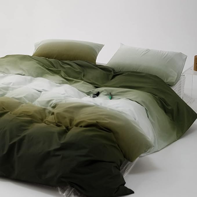 CLOTHKNOW Green White Queen Comforter Set Gradient Green Bedding Comforter Sets Soft Comforter with 2 x Pillow Cases