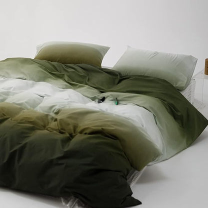 CLOTHKNOW Green White Queen Comforter Set Gradient Green Bedding Comforter Sets Soft Comforter with 2 x Pillow Cases