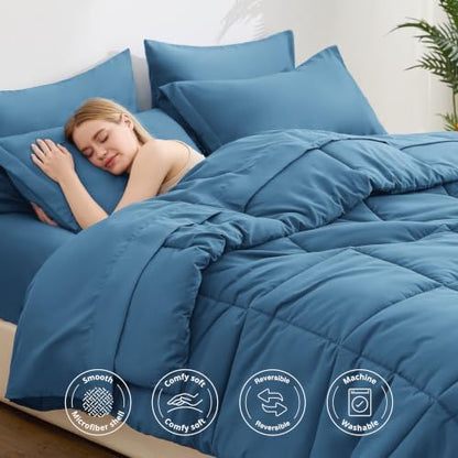 Love's cabin Plaid Full Comforter Set, Misty Blue