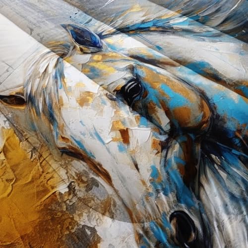 Nttopship Horse Canvas Comforter Set Full Size, 100% Soft Ultra-fine Fiber Four Season White Horse Comforter and 2 Pillow Case