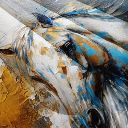 Nttopship Horse Canvas Comforter Set Full Size, 100% Soft Ultra-fine Fiber Four Season White Horse Comforter and 2 Pillow Case