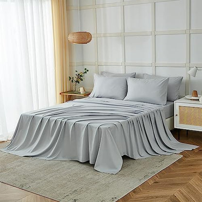 ILAVANDE King Size Sheets Set 6 Piece,Hotel Luxury Super Soft 1800 Series Microfiber Grey Bed Sheets King Set-Wrinkle Free & Breathable-14 Deep Pocket Sheets for King Size Bed(King,Light Grey)