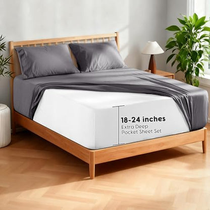 SONORO KATE 100% French Linen King Size Sheets Set,Extra Deep Pocket,4PC