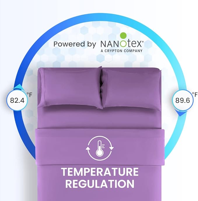 SLEEP ZONE Super Soft Cooling Bed Sheets Set Twin XL 3 Piece - Easy Care Fitted Flat Sheet & Pillowcase Sets - Wrinkle Free, Fade Resistant, Deep Pocket 16" (Lavender, Twin XL)