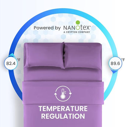 SLEEP ZONE Super Soft Cooling Twin Bed Sheets Set 3 Piece - Easy Care Fitted Flat Sheet & Pillowcase Sets - Wrinkle Free, Fade Resistant, Deep Pocket 16" (Lavender, Twin)