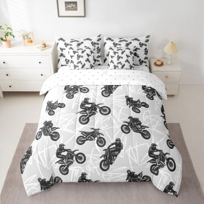 Feelyou Dirt Bike Comforter Set with Sheets 7 Piece King Graffiti Style Lines Bed in a Bag Kids Boys Girls Racing Motocross Rider Bedding Set Motorcycle Bedroom Decor Extreme Sports Soft Lightweight