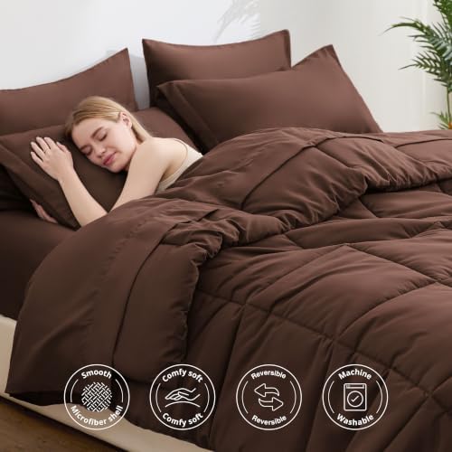 Love's cabin Plaid Queen Comforter Set, Brown