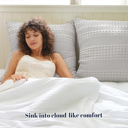 PHF Cotton Ruffle Waffle Euro Sham Covers 26"x26", Light Grey, No Insert