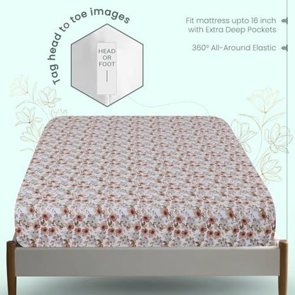 Feather & Stitch Queen Size Fitted Sheet Only 100% Cotton 300 TC Lightweight Cooling Breathable Percale Weave Sheet 16" Regular Elastic Deep Pocket Soft Bedding Mattress Sheet Washable-Queen, Florence