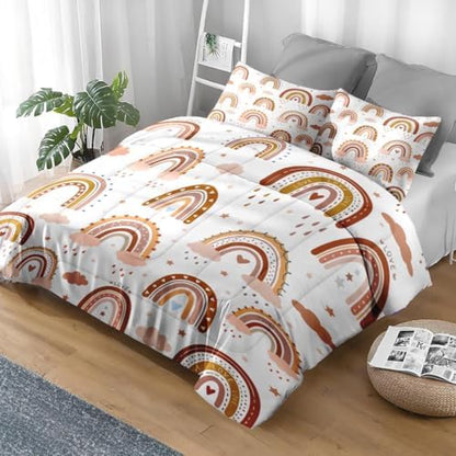 Pamnest Comforter Set King Size, Boho Rainbow Pink Soft 3 Pcs Bedding for Kids and Adults, Love Colorful Nursery Comforter Set with 2 Pillowcases, for Bedroom Bed Decor