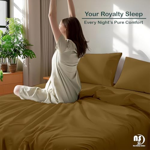 NON Sticky cotton Full 4 Piece Sheet Set, 100% Long Staple Cotton, Soft Cooling Hotel Luxury Bedding Sheets, Deep Pocket Fits 10" to 18" Mattress, 54" x 75", Taupe Solid