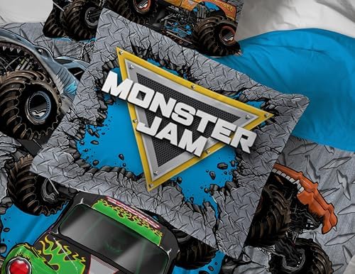 Monster Jam Queen Comforter Set 7 Piece Kids Bedding for Boys, Gray
