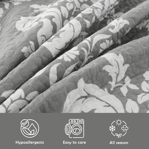 Queen Size Quilts - 100% Cotton Grey and White Quilt Set, 90x98