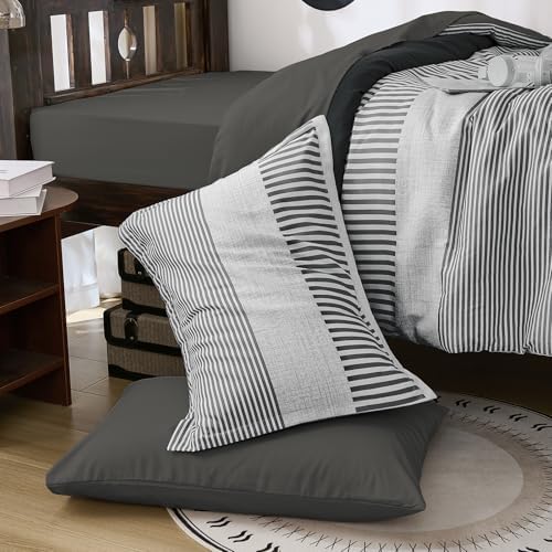 Kids Comforter Sets for Boys&Girls,Dark Gray Striped Comforter Twin Size