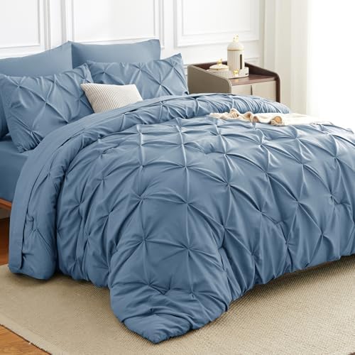 HIMEET California King Comforter Set Grayish Blue - 7 Pieces Bed in a Bag