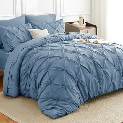 HIMEET Oversized King Comforter Set Grayish Blue - 7 Pieces Bed in a Bag