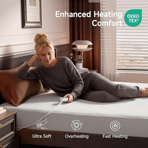Texciting Heated Mattress Pad Queen Size-Bed Warmer with Dual Controllers