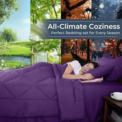 HEVUMYI 5-Piece Twin Comforter Set, Purple Bed in a Bag