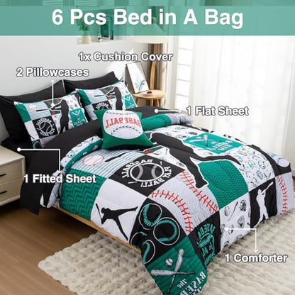 A Nice Night Sports Baseball Bedding Boys Comforter Sets Full,Green