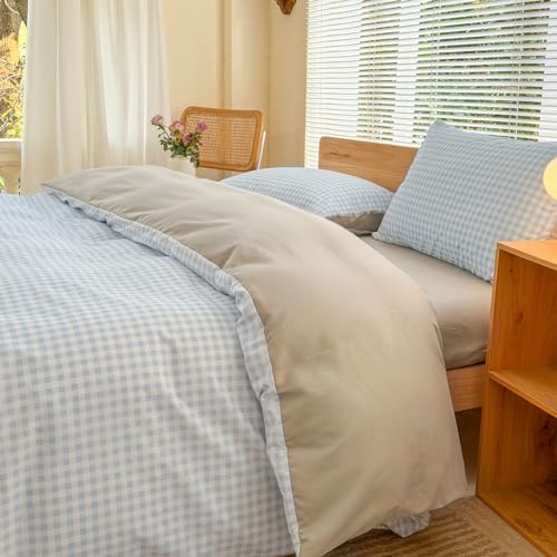 NSNLGSGC Light Blue Gingham Duvet Cover Set, Twin