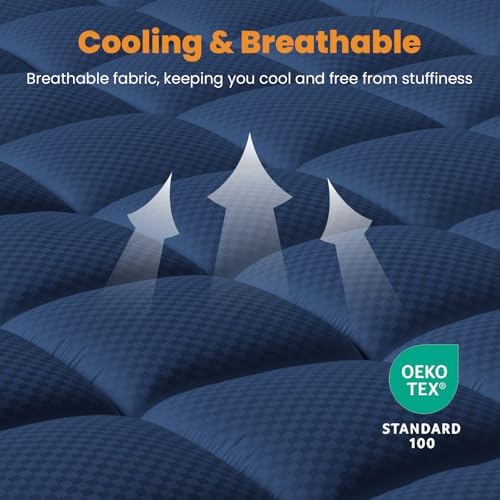 MATBEBY Queen Size Mattress Pad - Cooling Breathable Mattress Topper, Quilted Fitted Mattress Protector, Pillow Top Mattress Cover with 8-21" Deep Pocket, Machine Washable, Navy Blue, 60x80 Inches