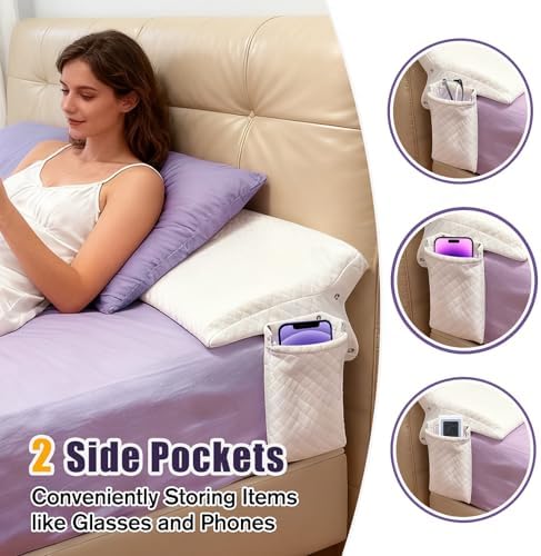 JZHLLA Triangle Bed Gap Filler King High Density Foam Headboard Gap Filler Pillow with 2 PCS Pockets and Removable Washable Cover, Prevent Items from Falling