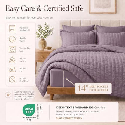 CozyLux Twin XL Comforter Set 5 Pieces Dusty Purple Seersucker Bed in a Bag