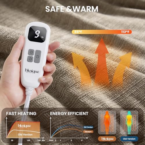 Heated Throw Blanket, 50"x60"Ultra Soft Cozy Chenille Electric Blanket with 10 Heating Levels & 2-10H Auto-Off, Fasting Heating for Couch/Bed, ETL Certified, Machine Washable(Khaki)