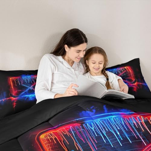 jejeloiu Ice Hockey Bedding Set Soft for Boys Girls, Ice Sports Games Comforter Set Full Size Hockey Player Duvet Quilt Microfiber Winter Sports Bedroom Decor 3 Pcs with 2 Pillow Cases