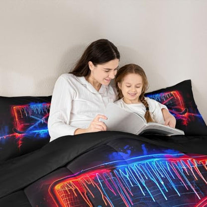 jejeloiu Ice Hockey Bedding Set Soft for Boys Girls, Ice Sports Games Comforter Set Full Size Hockey Player Duvet Quilt Microfiber Winter Sports Bedroom Decor 3 Pcs with 2 Pillow Cases