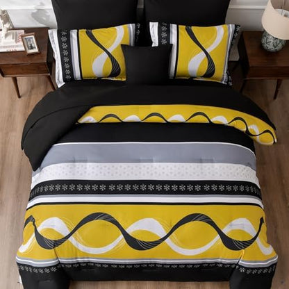Anibedding Black Yellow Comforter Set King Size,8 Pieces Bed in a Bag