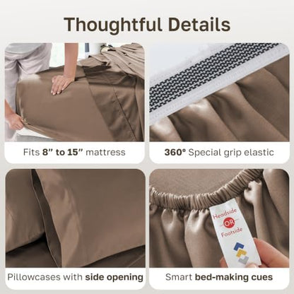 California Design Den 800 Thread Count Split King Sheet Set, 5 Pcs, Mocha