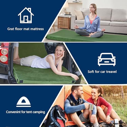 CYMULA Memory Foam Camping Mattress Pad, Sleeping Mat, Portable Roll Up Mattress for Adults, Camping Bed Pads for Sleepover, Car Bed with Travel Bag