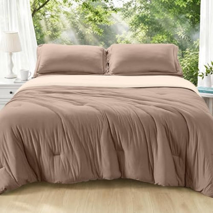 MUXHOMO Cooling Comforter Set King Size, Lightweight Summer Comforter for Hot Sleeper, Reversible Bedding with ICY Cooling Surface, Includes 1 Comforter (104"x90") and 2 Shams (20"x 36"), Khaki