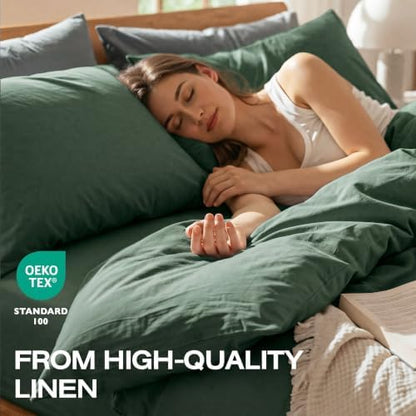 100% Pure Linen Blend 4 Piece Sheet Set, Cooling and Breathable Flax Bed Sheets for Hot Sleepers, All Season Comfort, Anti-Tear and Durable Bedding, 18 Inch Deep Pocket(Olive Green, King)