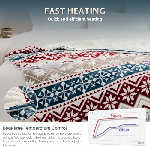 Reaks Heated Blanket Twin, 9 Heat Levels, 2-10H Auto-Off, Red Beige