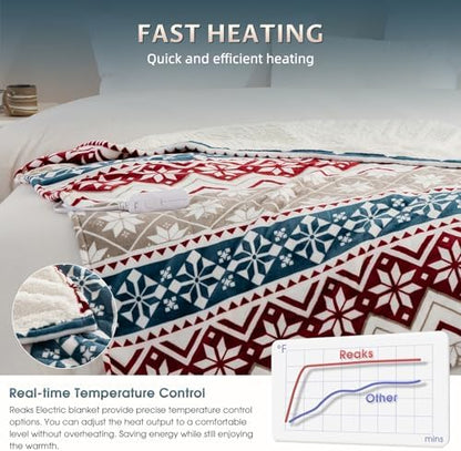 Reaks Heated Blanket Twin, 9 Heat Levels, 2-10H Auto-Off, Red Beige